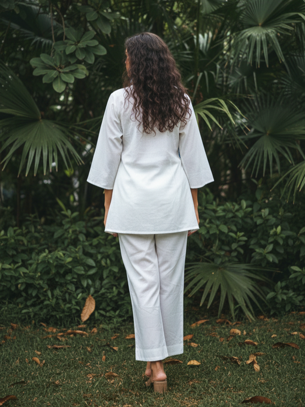 Ivory Bloom Embroidered Cotton Co-Ord Set