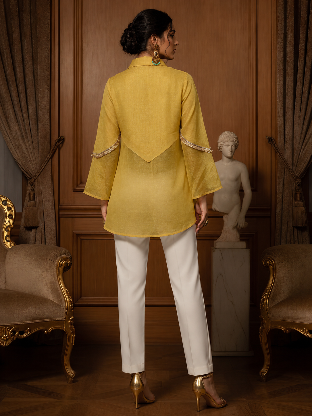 Antique Mustard Chevron Embellished Layered Tunic