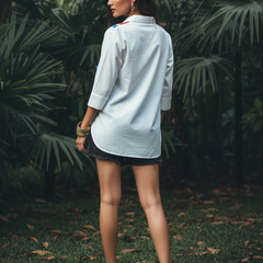 Mosaic Wave Embroidered Cotton Shirt