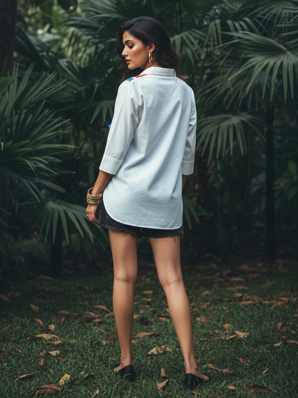 Mosaic Wave Embroidered Cotton Shirt