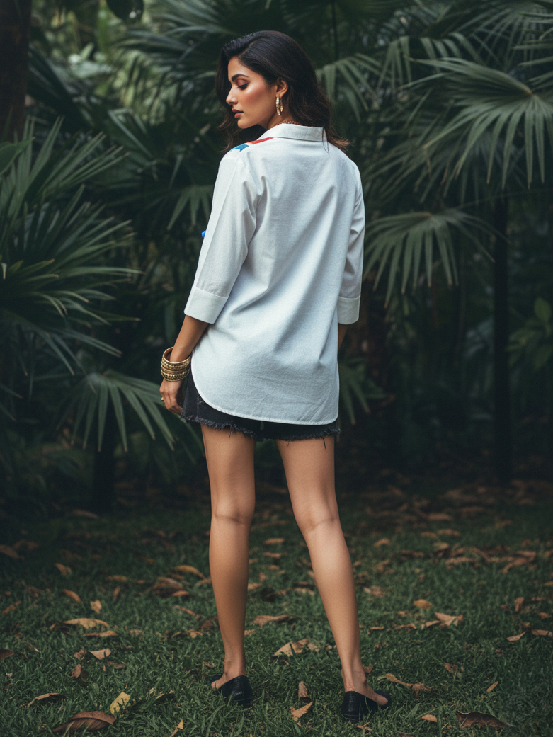 Mosaic Wave Embroidered Cotton Shirt