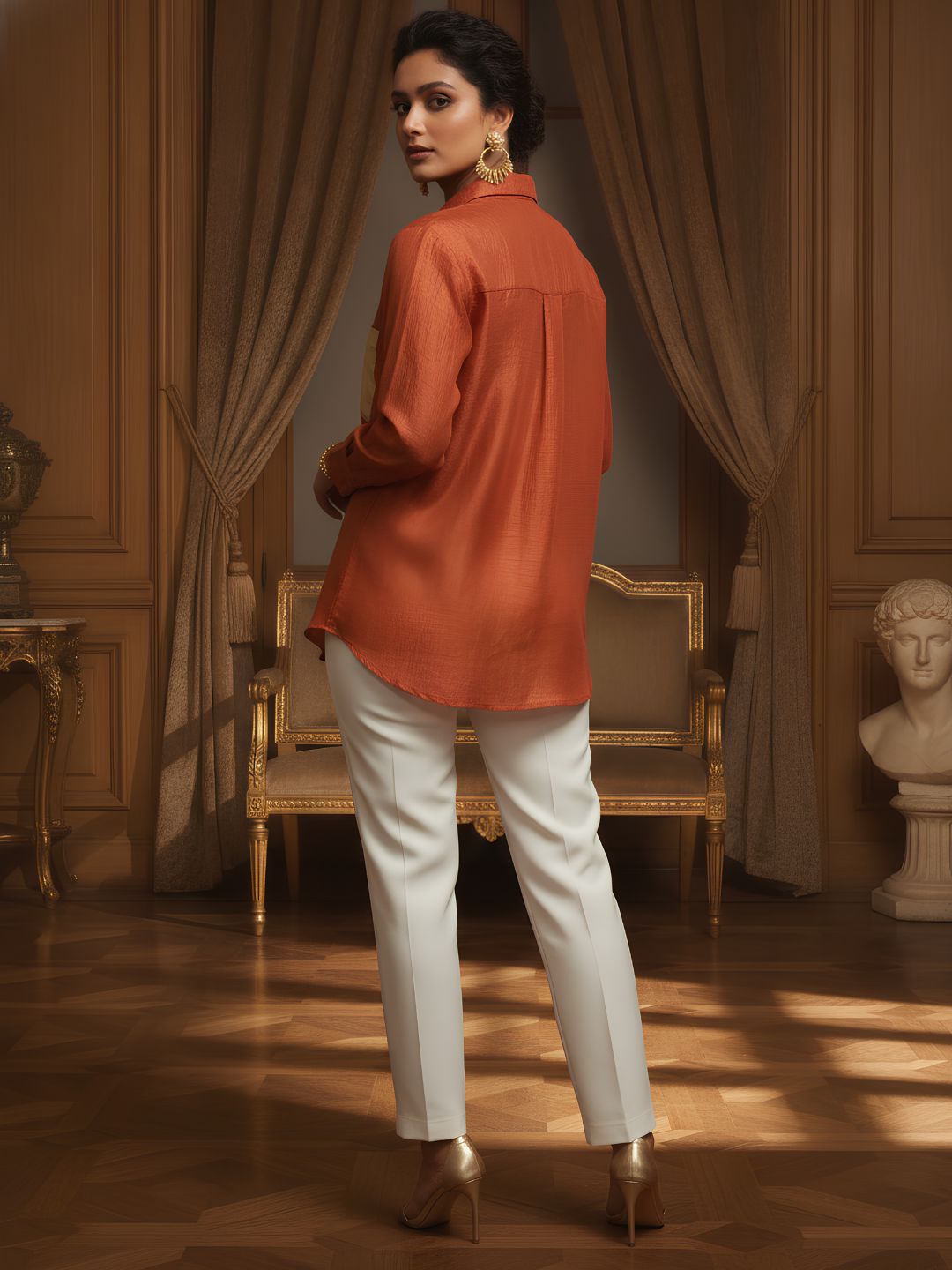 Rust Gold Pocket Premium Satin Casual Shirt