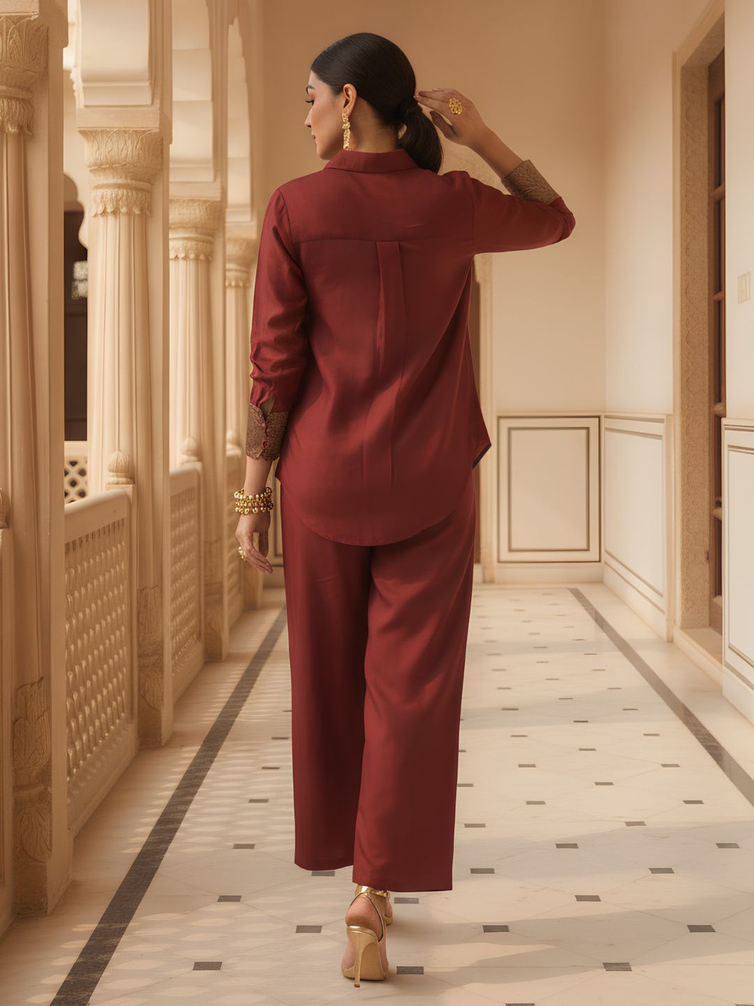 Elegant Maroon Brocade Co-Ord Set for Festive Glamour