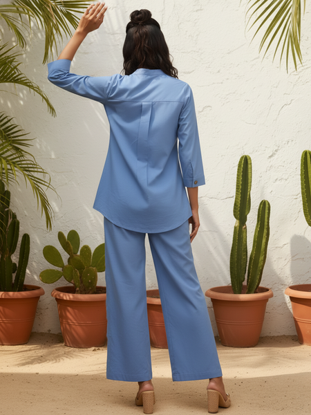 Elegant Stylish Blue Top & Wide Leg Pant Set