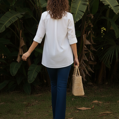 Ivory Bloom Embroidered Cotton Shirt