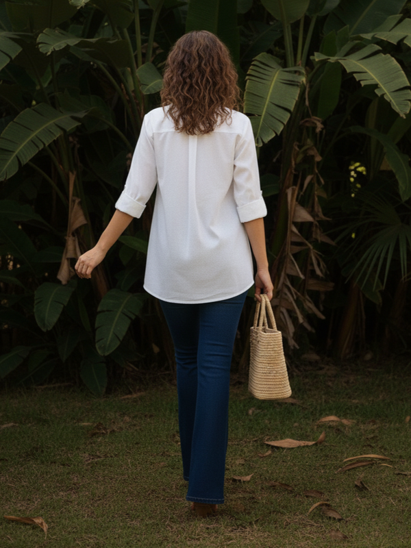 Ivory Bloom Embroidered Cotton Shirt
