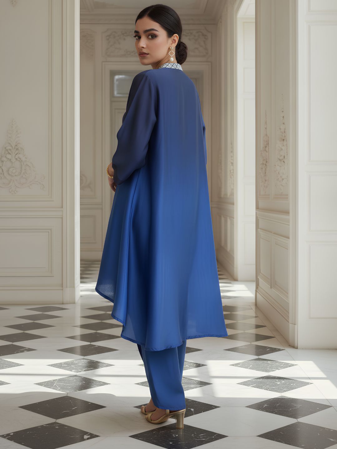 Elegant Royal Blue High-Low Co-Ord Set for Women