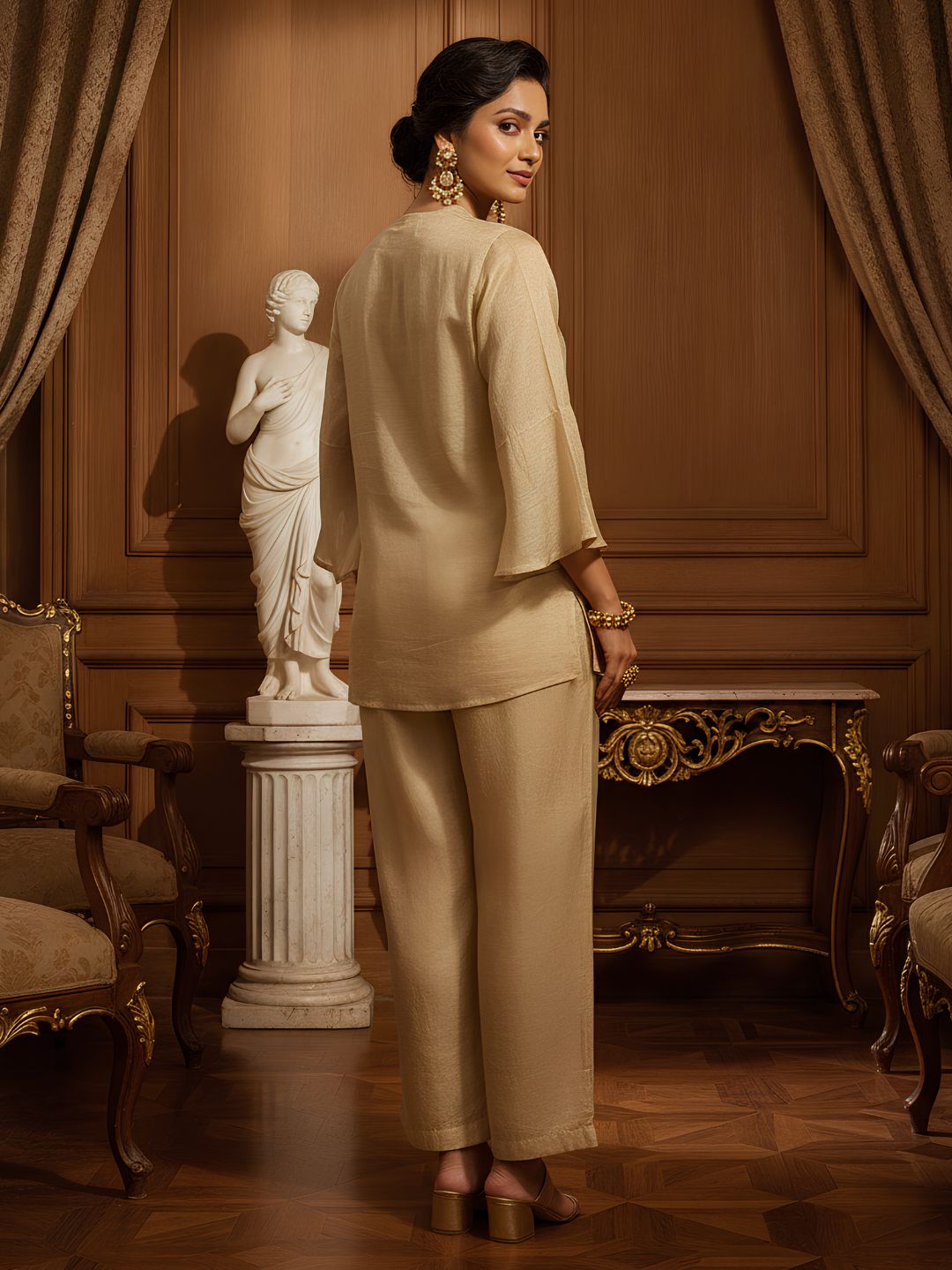Elegant Beige Embroidered Co-Ord Set for Women