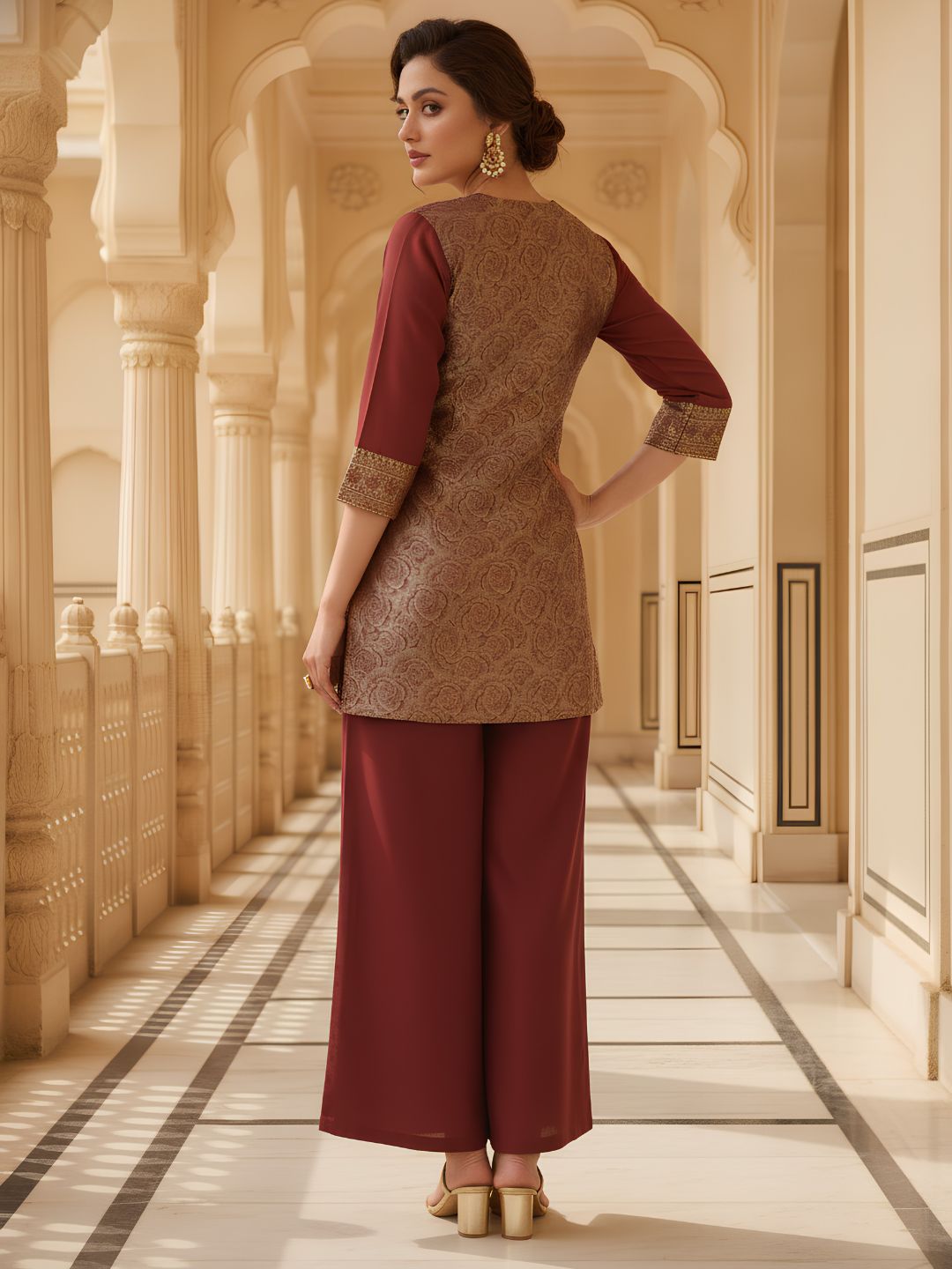 Elegant Maroon Brocade Co-Ord Set for Women