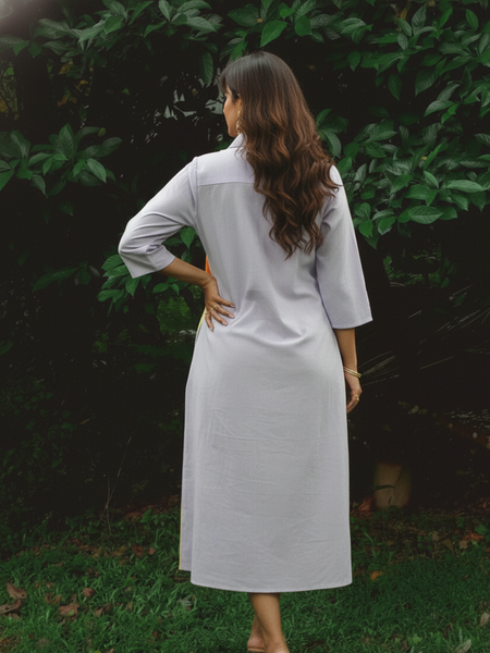Elegant Printed Cotton Shirt Dress with Collar Neck