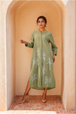 Olive Green Embroidered Shirt Dress