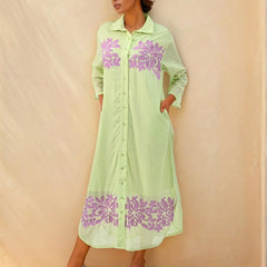 Pista Green Embroidered Shirt Dress