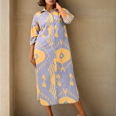 Lilac Printed Cotton Shirt Dress