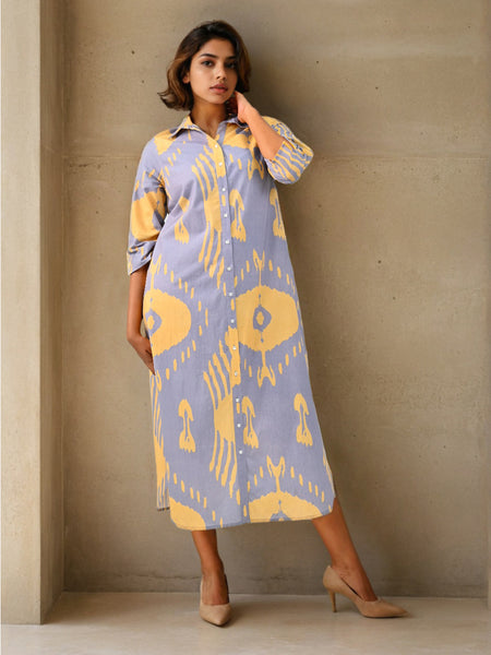 Lilac Printed Cotton Shirt Dress