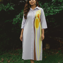 Elegant Printed Cotton Shirt Dress with Collar Neck