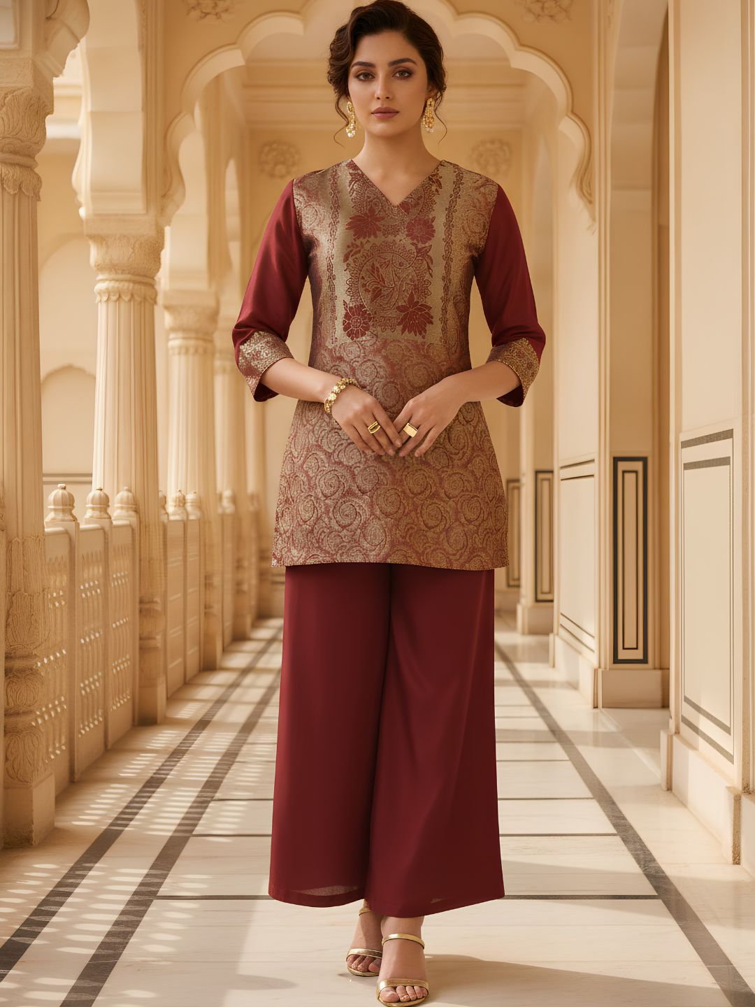 Elegant Maroon Brocade Co-Ord Set for Women