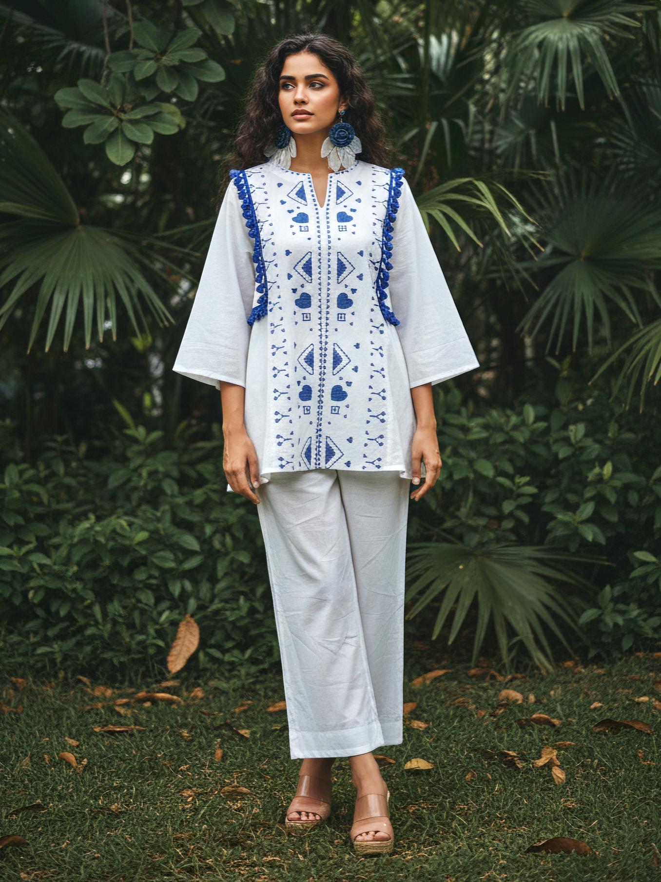 Ivory Bloom Embroidered Cotton Co-Ord Set