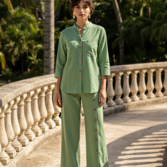 Elegant Sage Green Button Detail Co-Ord Set