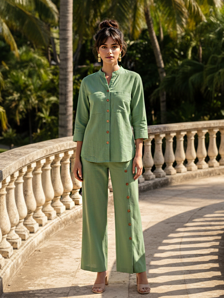 Elegant Sage Green Button Detail Co-Ord Set