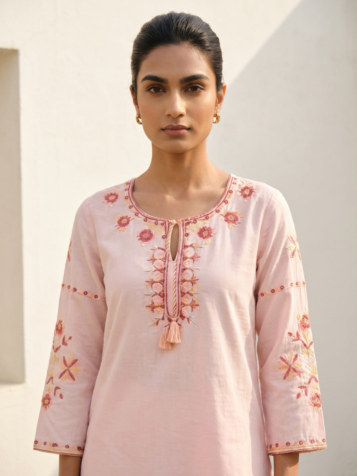 Pastel Pink Embroidered Kurta Palazzo Co-ord Set