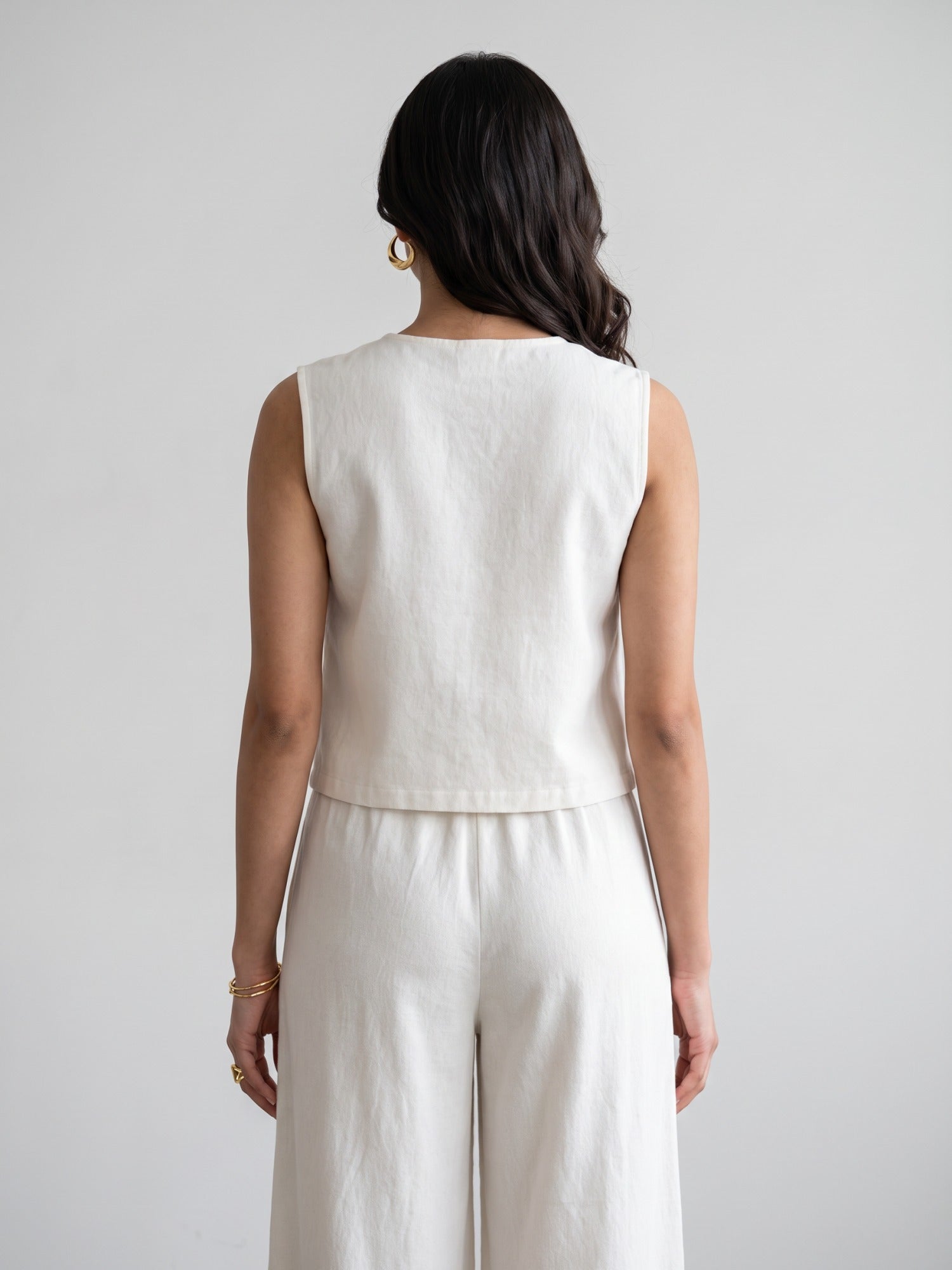 Monochrome Embroidered Waistcoat Wide-Leg Co-ord Set