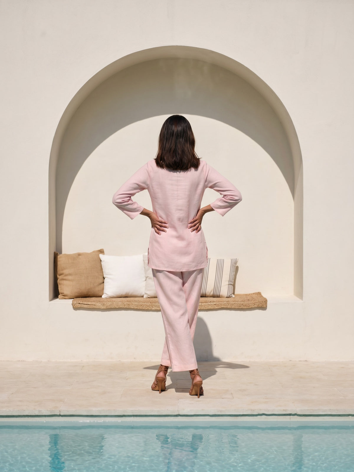 Pastel Pink Embroidered Kurta Palazzo Co-ord Set