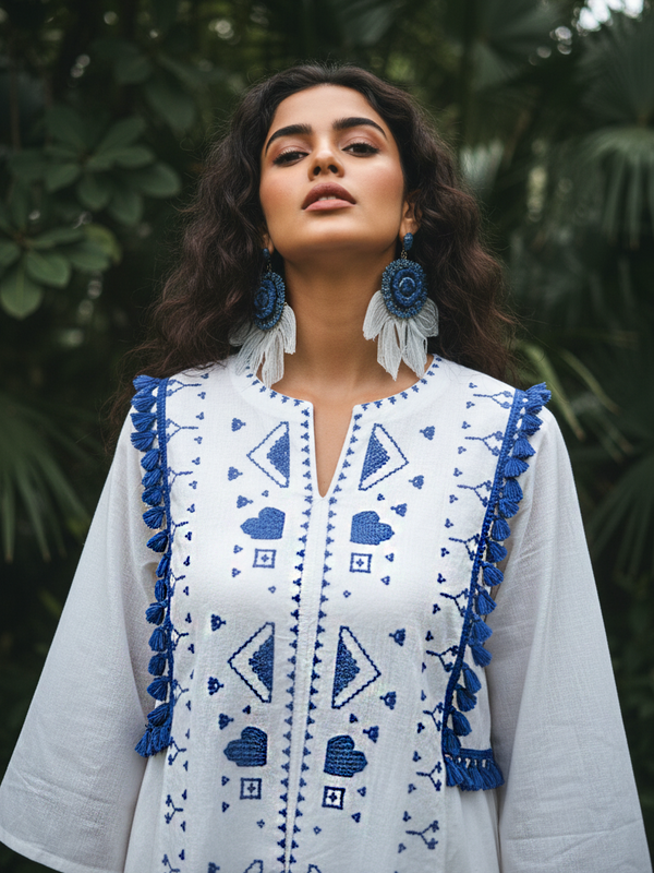 Ivory Bloom Embroidered Cotton Co-Ord Set