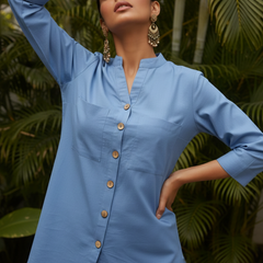 Elegant Stylish Blue Top & Wide Leg Pant Set