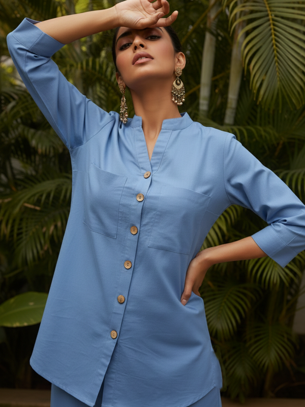 Elegant Stylish Blue Top & Wide Leg Pant Set