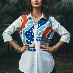 Mosaic Wave Embroidered Cotton Shirt