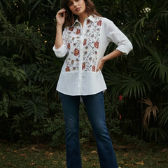 Ivory Bloom Embroidered Cotton Shirt