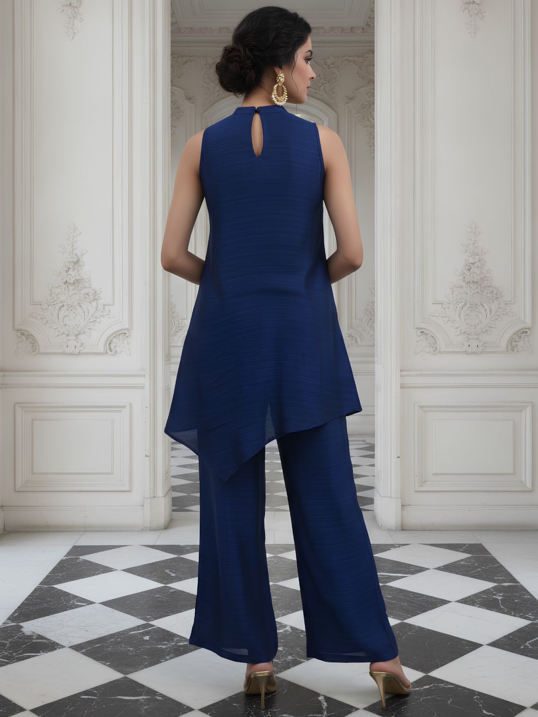 Premium Sleeveless Navy Co-Ord with Statement Neckline