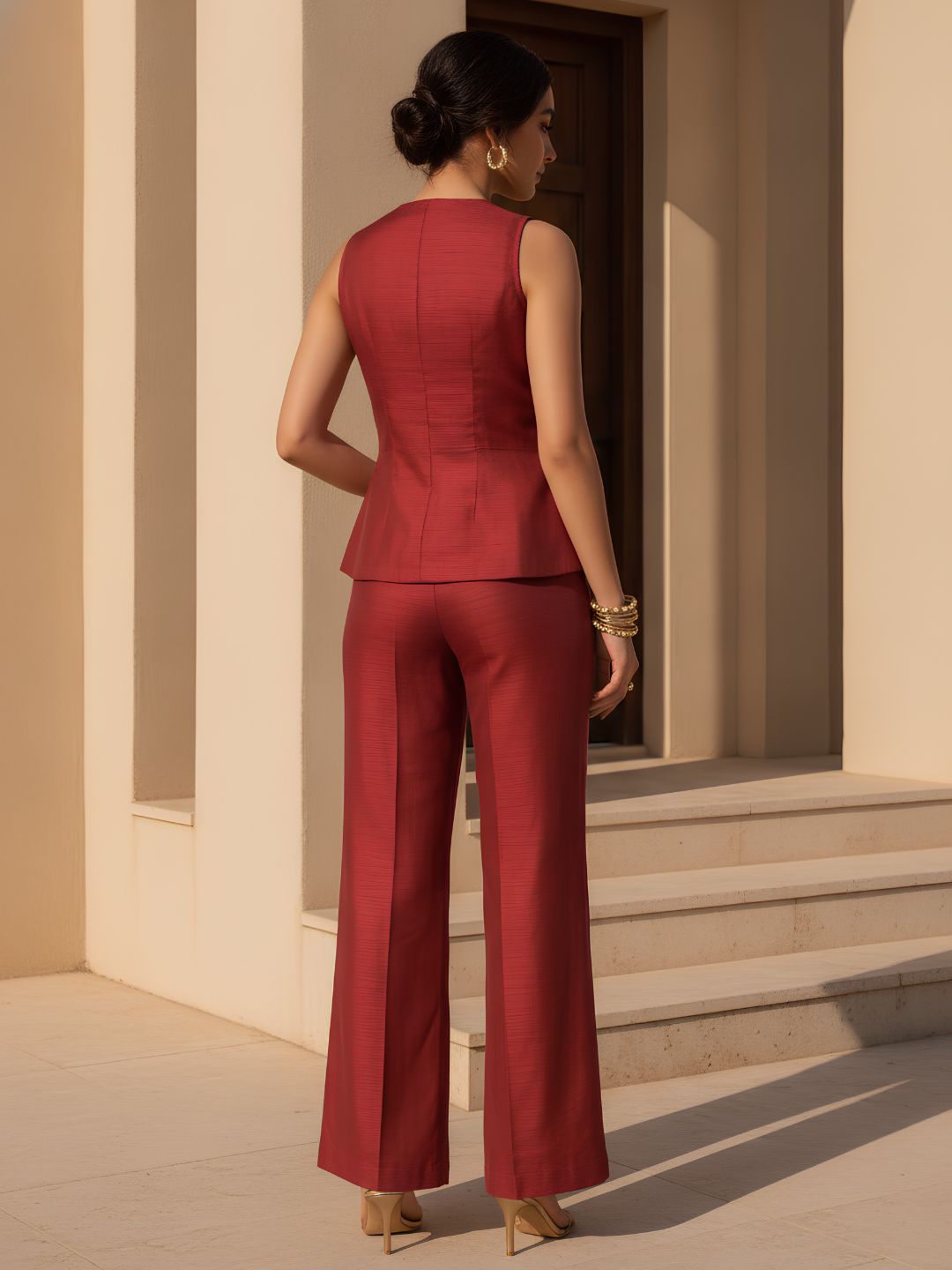 Chic Sleeveless Maroon Co-Ord for Festive Elegance