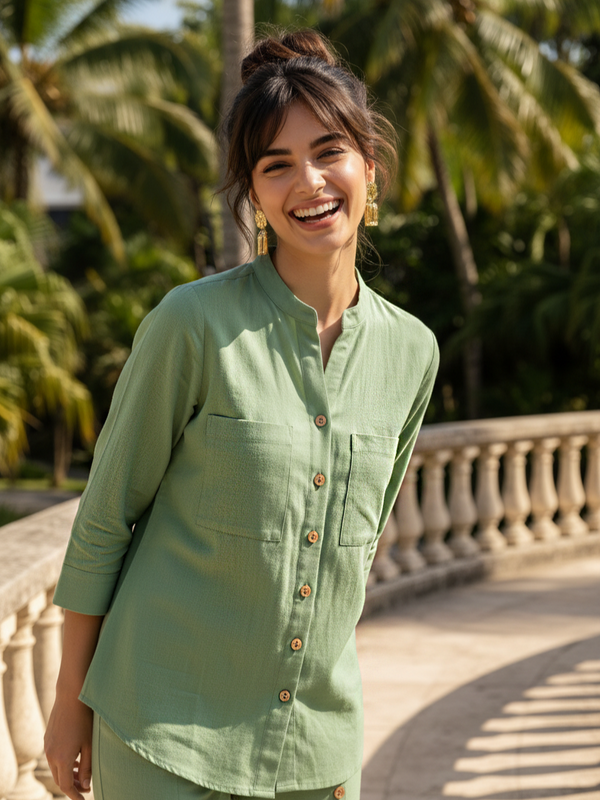 Elegant Sage Green Button Detail Co-Ord Set