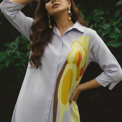 Elegant Printed Cotton Shirt Dress with Collar Neck