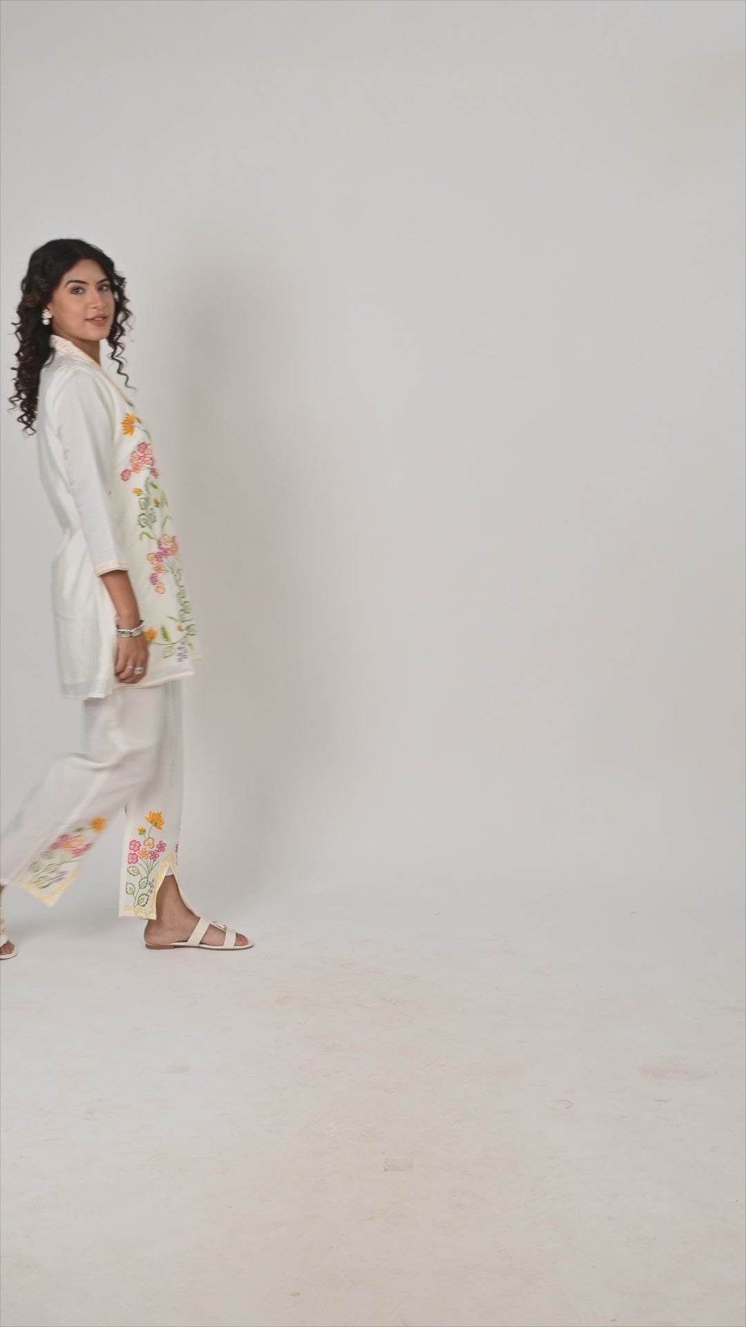 Off White Hand Work Roman Silk Co-Ord Set