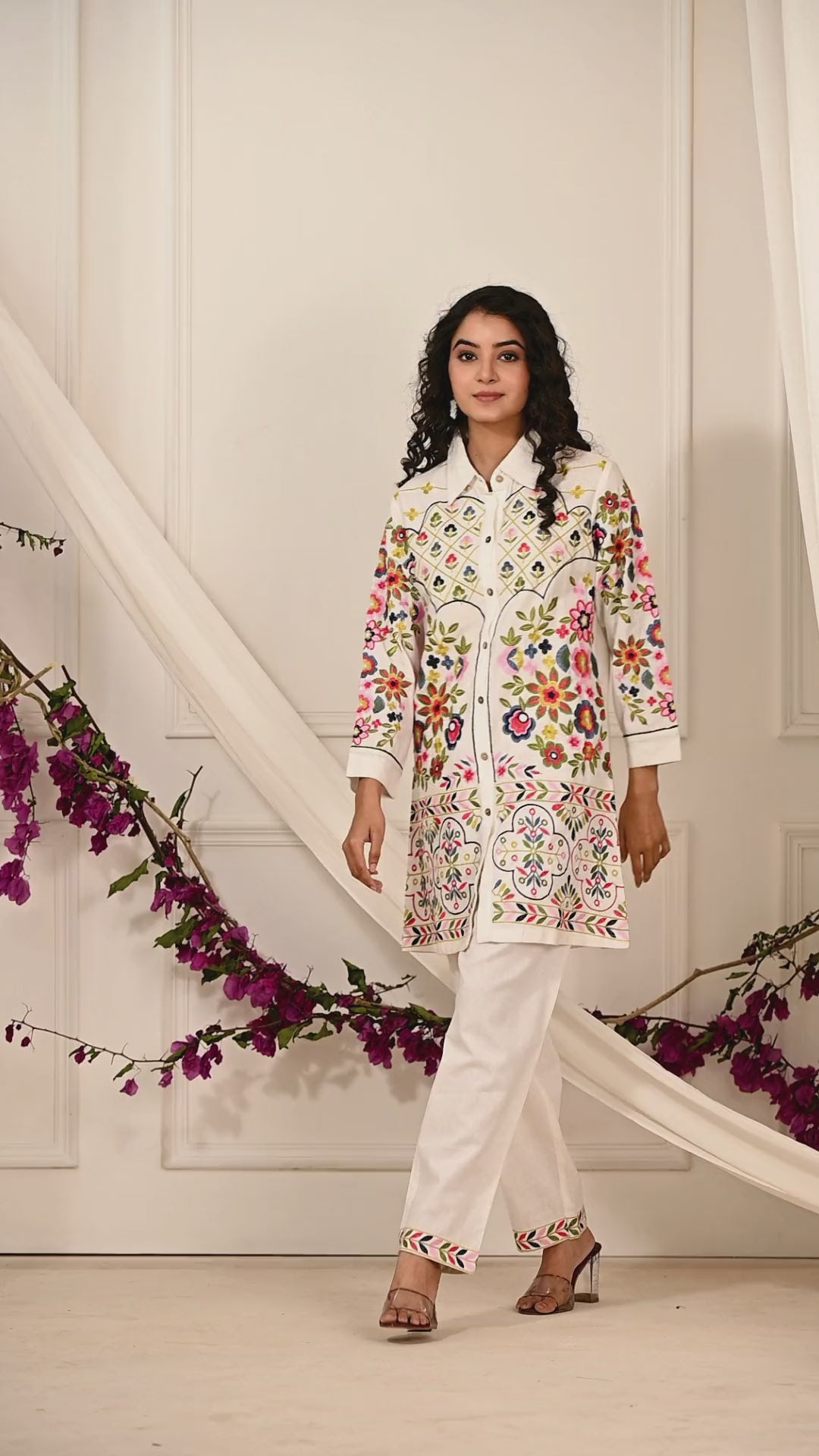 Tropical Bloom Embroidered Co-ord Set