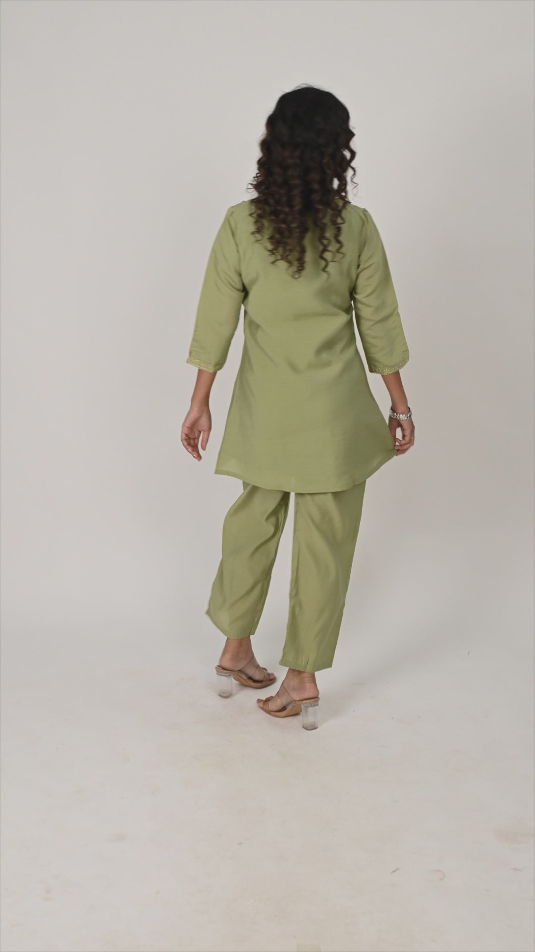 Designer Green Roman Silk Co-Ord Set