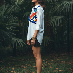 Mosaic Wave Embroidered Cotton Shirt