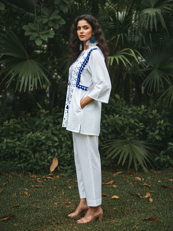 Ivory Bloom Embroidered Cotton Co-Ord Set