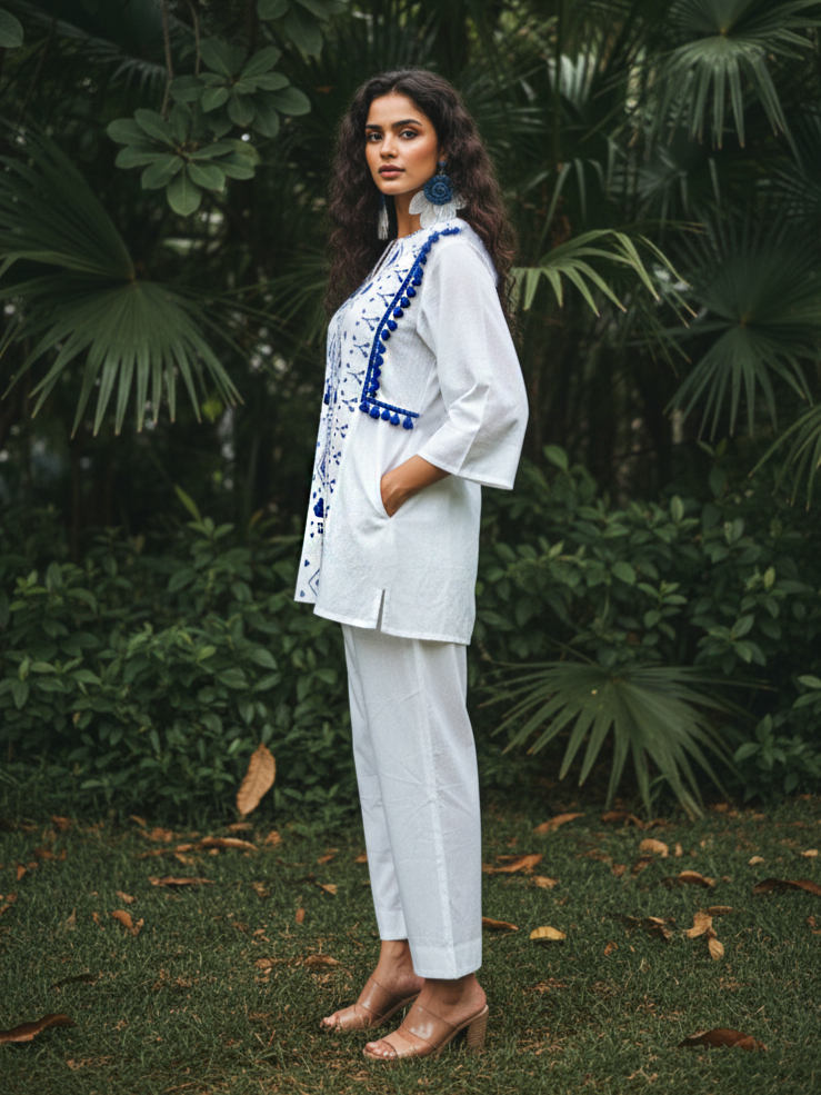 Ivory Bloom Embroidered Cotton Co-Ord Set