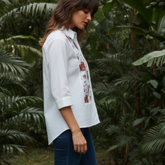 Ivory Bloom Embroidered Cotton Shirt