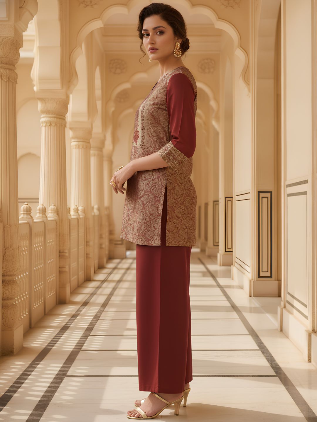 Elegant Maroon Brocade Co-Ord Set for Women