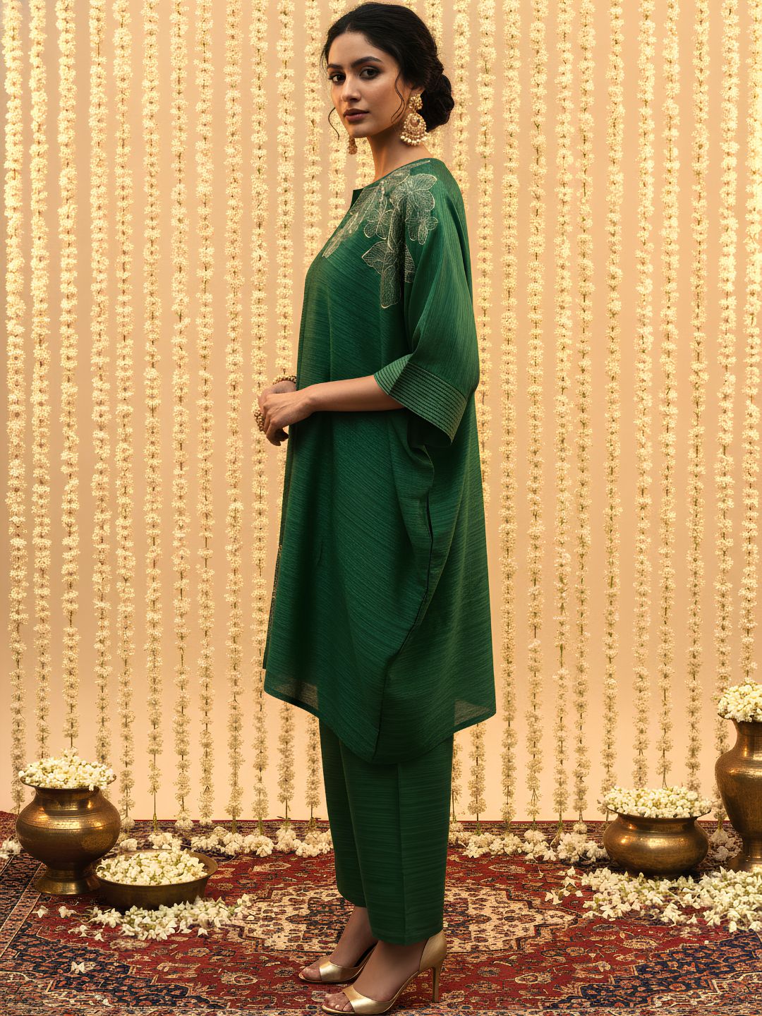 Elegant Emerald Green Embroidered Co-Ord Set for Women