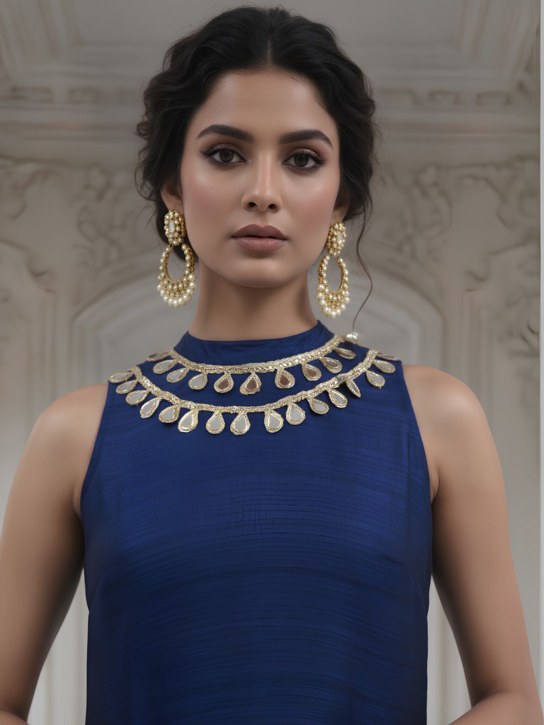 Premium Sleeveless Navy Co-Ord with Statement Neckline