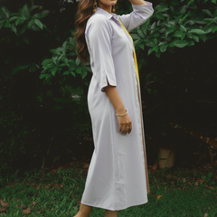 Elegant Printed Cotton Shirt Dress with Collar Neck