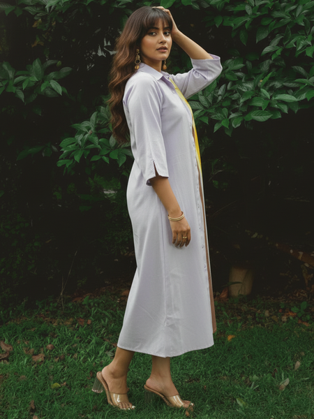 Elegant Printed Cotton Shirt Dress with Collar Neck