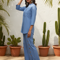 Elegant Stylish Blue Top & Wide Leg Pant Set
