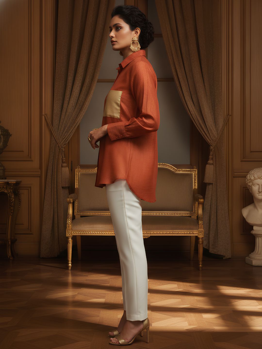 Rust Gold Pocket Premium Satin Casual Shirt