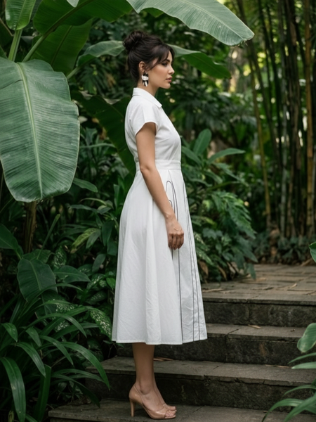 Classic White Elegant Fit and Flare Dress
